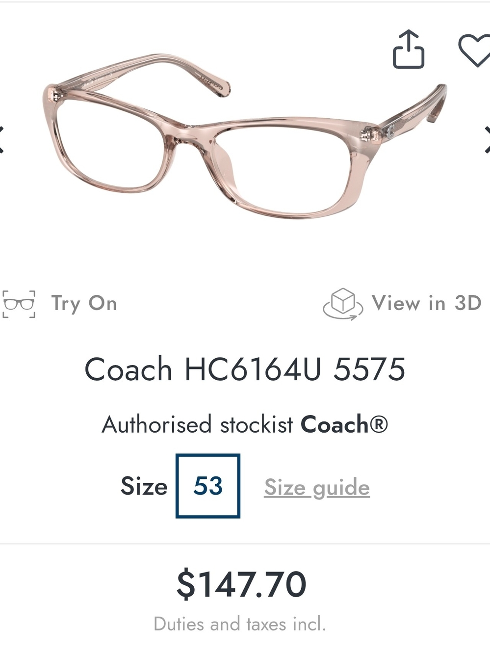 Coach HC6164U Pink Optical Glasses - No lenses, Paperwork Or Case (New Frame)